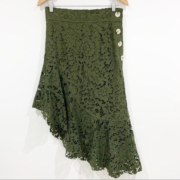Zara lace green asymmetrical side buttons skirt - Picture 2 of 8